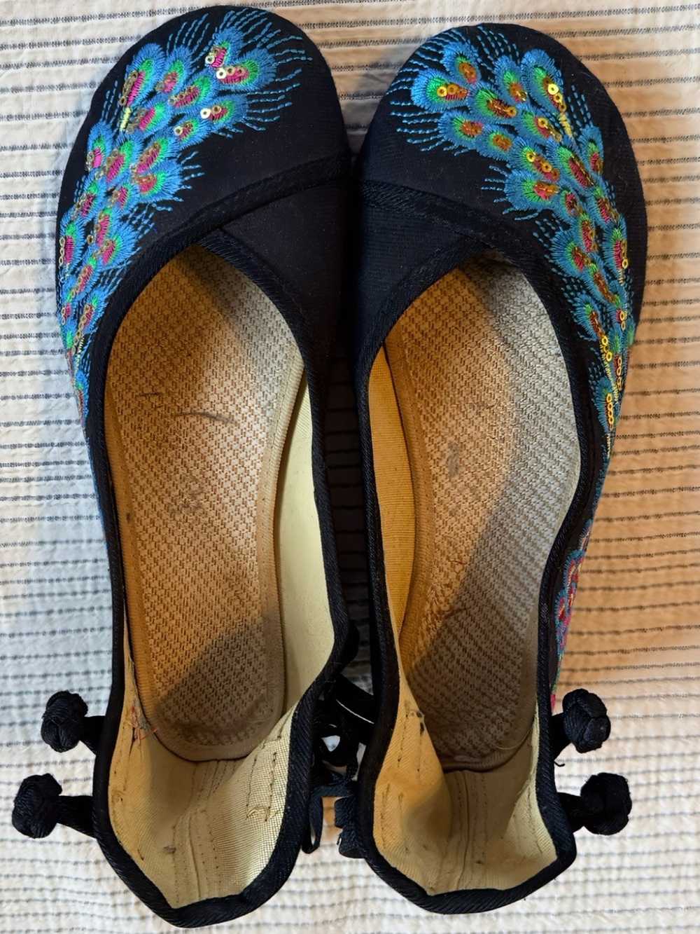 Black Embroidered Floral Ballet Flats